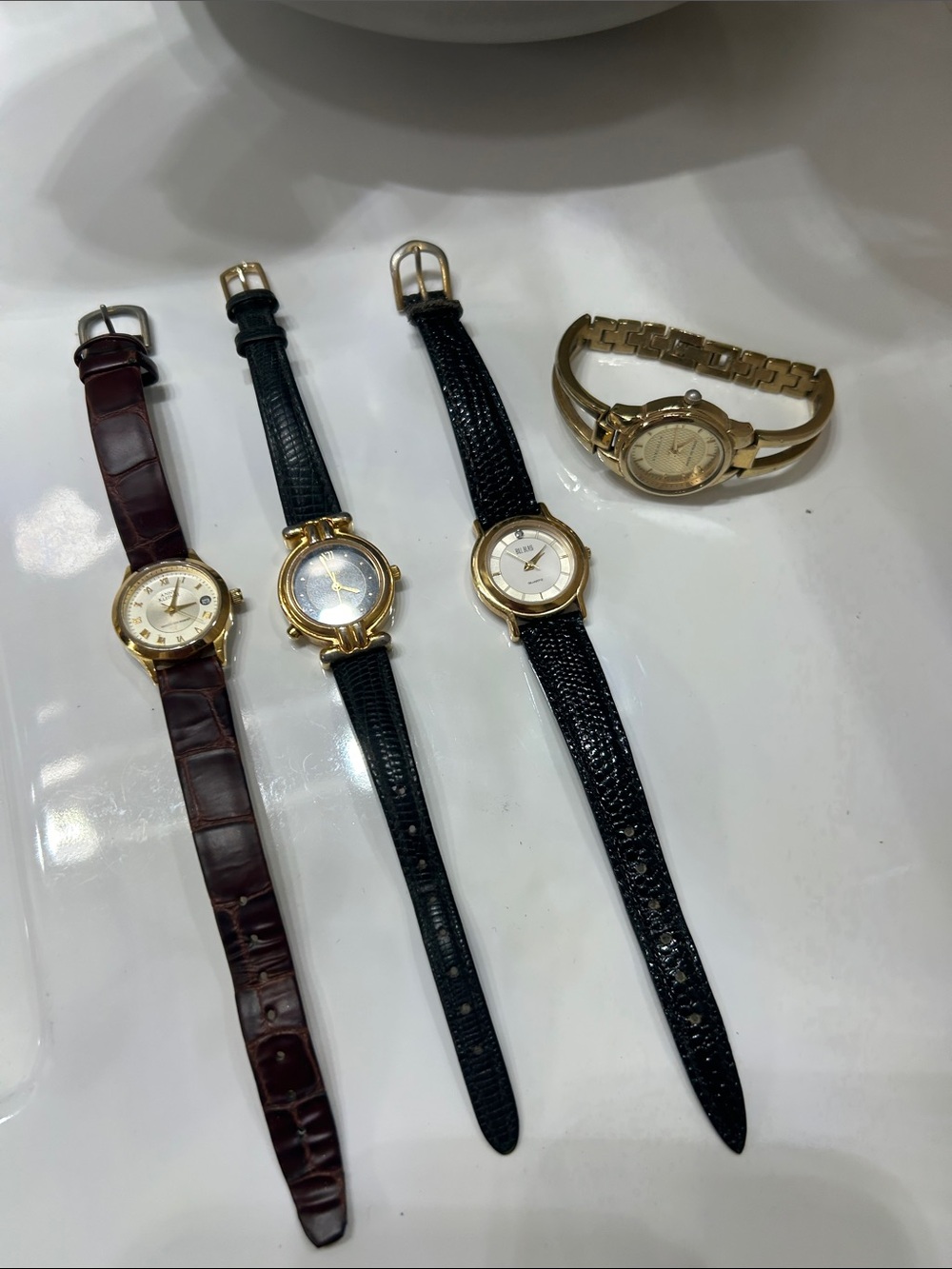 Classic Women’s Gold-Tone Dress Watch with Black and Brown Straps All 4